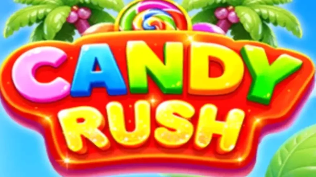 Interface colorida e vibrante do jogo de slot Candy Rush com doces tropicais